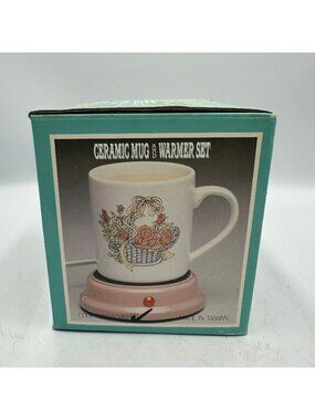 Ceramic Mug & Electric Warmer Set Floral Basket Print - Made In Taiwan